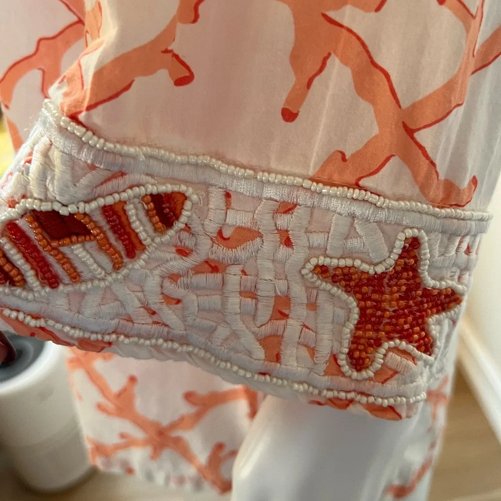Barbar Gerwit Beaded Coral Starfish Print Tunic Size Large - Picture 6 of 8